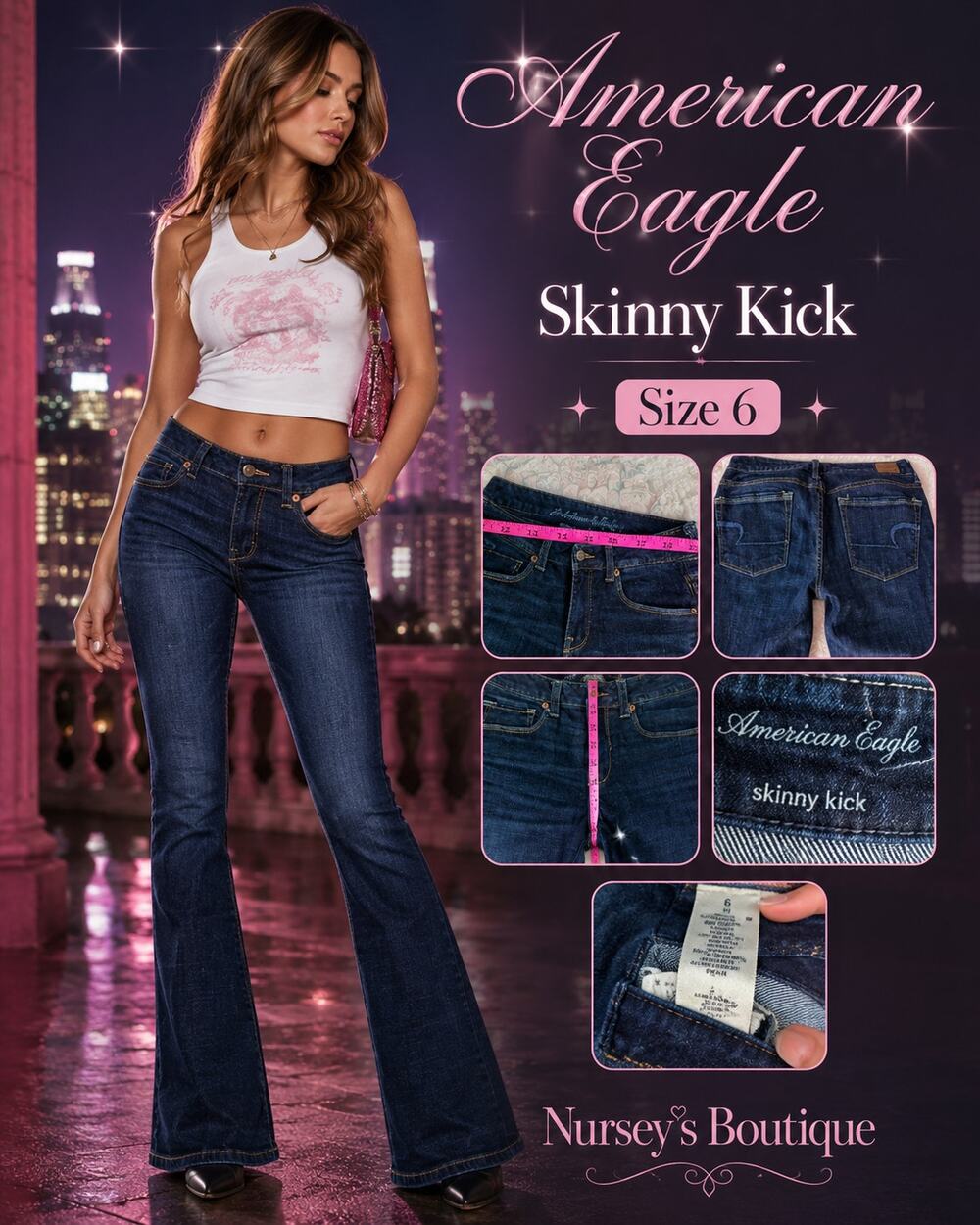 American Eagle Skinny Kick Jeans Women 6 Dark Wash Stretch Bootcut